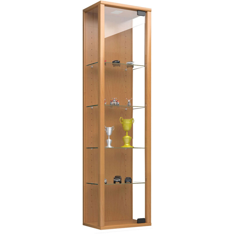Stano Mini Vitrine, 1 porte vitrée, éclairage led inclus, à fixer au mur, imitation hêtre.