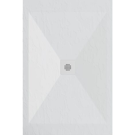 Stano. – Receveur de douche extra plat 80x90 cm – Résine polyester blanche – Évacuation centrée – Grille en acier inoxydable – Épaisseur 3 cm