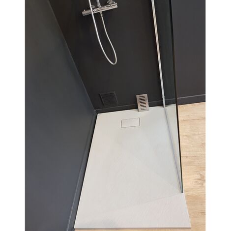 Stano. – Receveur de douche à poser 90 x 140 cm – Extra plat en SoliCast® – Surface ardoisée gris – Antidérapant classe C – Installation à poser ou encastrer