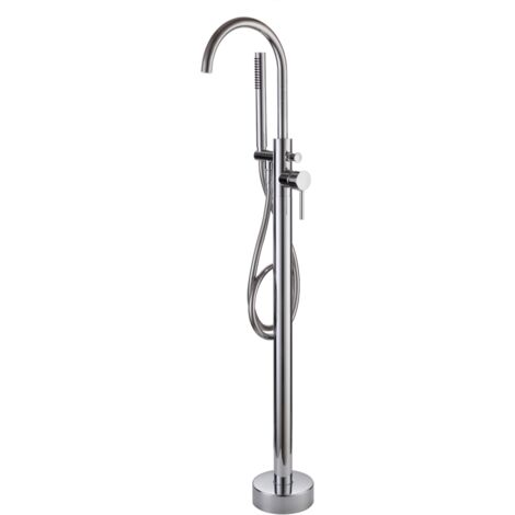 Stano. – Robinet mitigeur bain/douche sur pied – Finition chromée – Laiton massif – Installation au sol – Douchette style cigare incluse