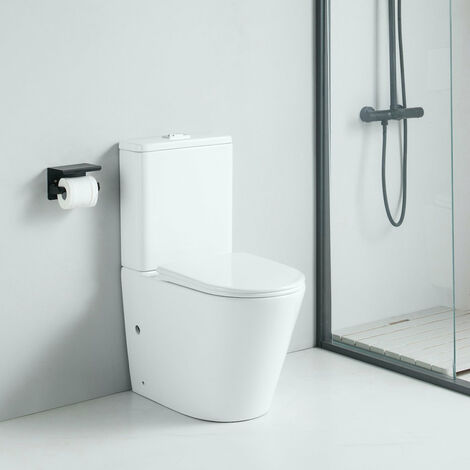 Stano. – Toilette WC à poser céramique Rimless – Abattant Soft Close – Évacuation universelle 100mm – Mécanisme double poussoir 6/3L