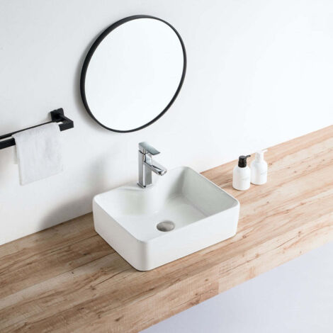 Stano. – Vasque à poser en céramique vitrifiée 48 x 37 cm – Finition blanc brillant – Sans trop-plein – Compatible meubles PALIO et plans TOP