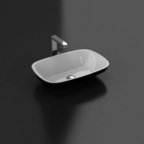 Stano. – Vasque à poser ovale en marbre de synthèse noir et blanc 60 x 42 cm – Finition brillante – Sans trou de trop-plein