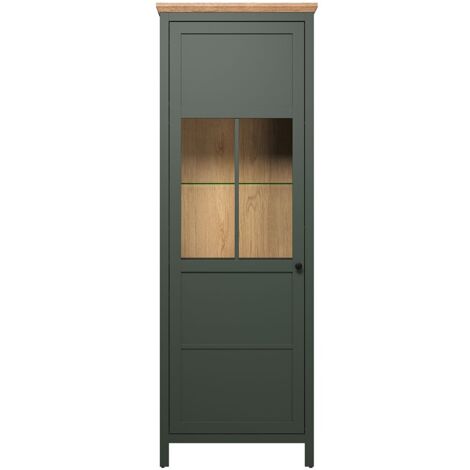 Stanton Vitrinenschrank grün, Eiche dekor.