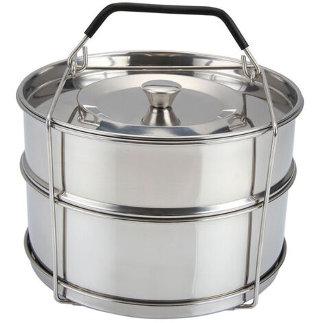Stapelbare Dampfgarbeutel, doppelwandige Edelstahl-Dampfgarbeutel, Griffe und Deckel, Zubehör für 6/8-Liter-Schnellkochtöpfe zum Kochen im Backofen