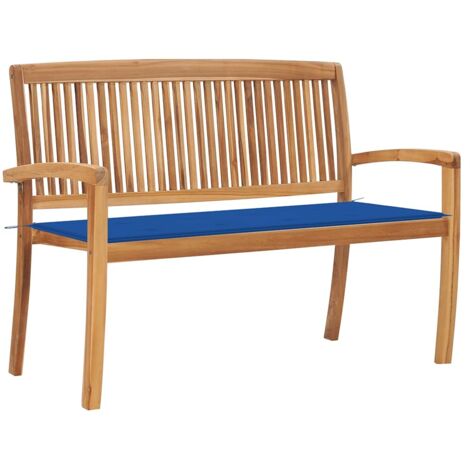 Stapelbare Gartenbank mit Auflage 128,5 cm Massivholz Teak