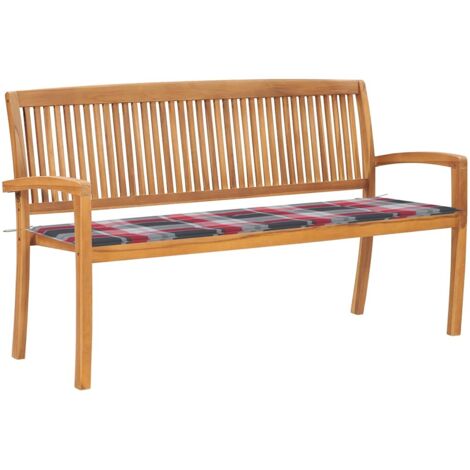 Stapelbare Gartenbank mit Auflage 159 cm Massivholz Teak