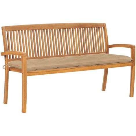 Stapelbare Gartenbank mit Auflage 159 cm Massivholz Teak