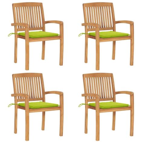 Stapelbare Gartenstühle mit Kissen 4 Stk. Massivholz Teak