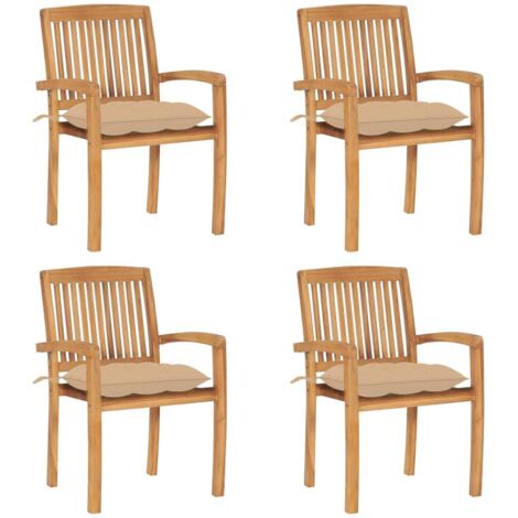 Stapelbare Gartenstühle mit Kissen 4 Stk. Massivholz Teak