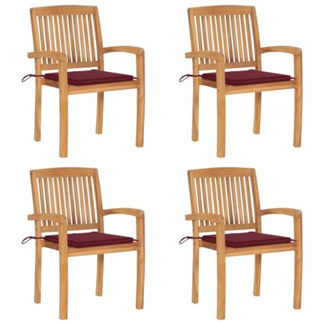 Stapelbare Gartenstühle mit Kissen 4 Stk. Massivholz Teak