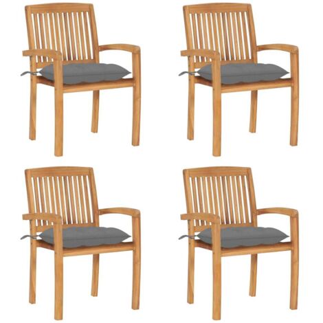 Stapelbare Gartenstühle mit Kissen 4 Stk. Massivholz Teak