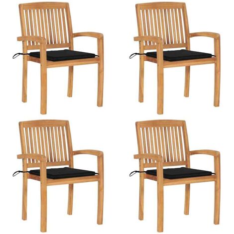 Stapelbare Gartenstühle mit Kissen 4 Stk. Massivholz Teak