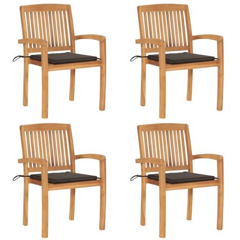 Stapelbare Gartenstühle mit Kissen 4 Stk. Massivholz Teak