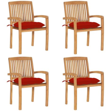 Stapelbare Gartenstühle mit Kissen 4 Stk. Massivholz Teak