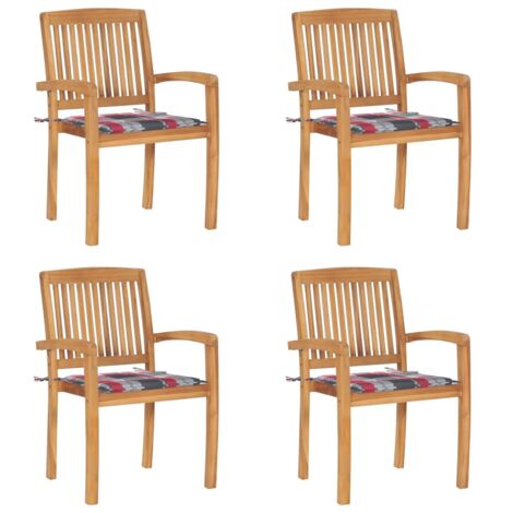 Stapelbare Gartenstühle mit Kissen 4 Stk. Massivholz Teak