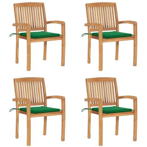 Stapelbare Gartenstühle mit Kissen 4 Stk. Massivholz Teak vidaXL