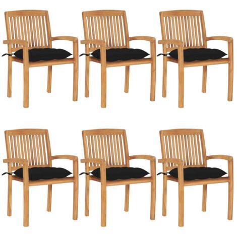 Stapelbare Gartenstühle mit Kissen 6 Stk. Massivholz Teak