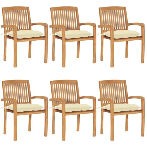 Stapelbare Gartenstühle mit Kissen 6 Stk. Massivholz Teak