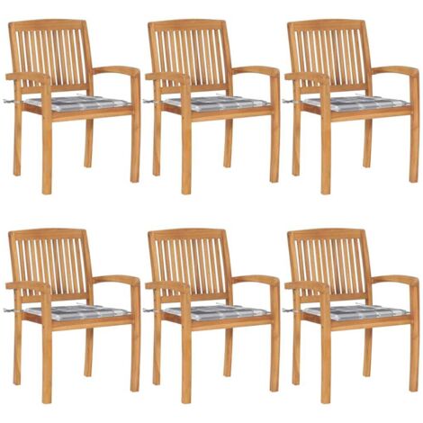 Stapelbare Gartenstühle mit Kissen 6 Stk. Massivholz Teak