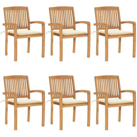 Stapelbare Gartenstühle mit Kissen 6 Stk. Massivholz Teak