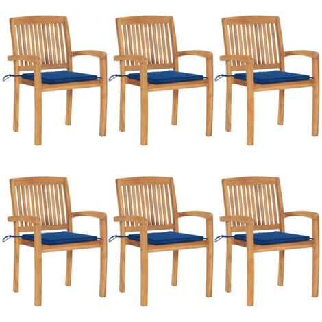 Stapelbare Gartenstühle mit Kissen 6 Stk. Massivholz Teak