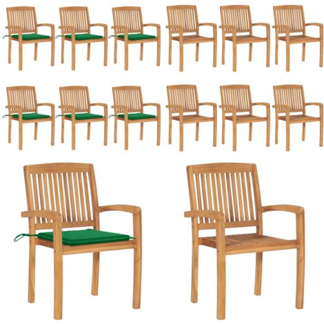 Stapelbare Gartenstühle mit Kissen 6 Stk. Massivholz Teak - Stapelbare Gartenstühle - Gartenmöbel Teak