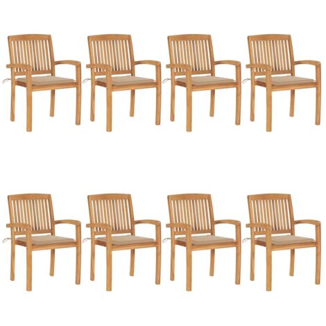 Stapelbare Gartenstühle mit Kissen 8 Stk. Massivholz Teak