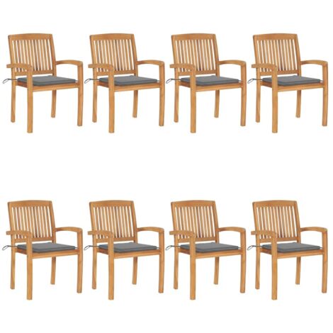 Stapelbare Gartenstühle mit Kissen 8 Stk. Massivholz Teak