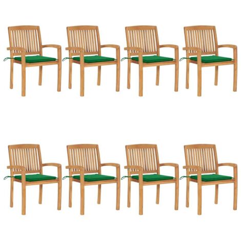 Stapelbare Gartenstühle mit Kissen 8 Stk. Massivholz Teak
