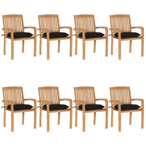 Stapelbare Gartenstühle mit Kissen 8 Stk. Massivholz Teak