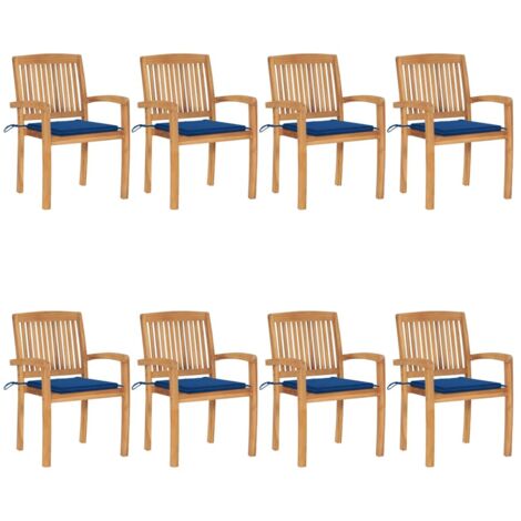 Stapelbare Gartenstühle mit Kissen 8 Stk. Massivholz Teak