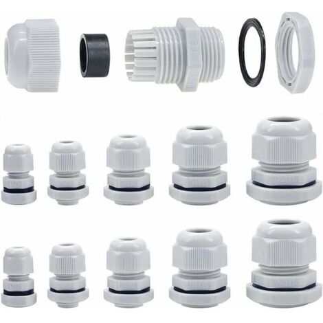 Stapelbare Kabelverschraubungen M10-M25, 10 mm - 25 mm, mit Kontermutter und Unterlegscheibe (M10-M25, 40 Stück)