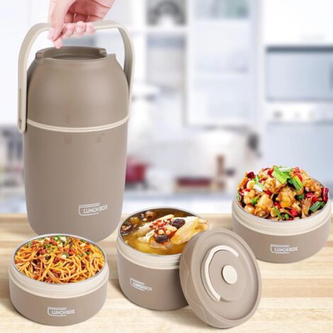Stapelbare Thermo-Lunchbox, isolierte Bento-Box, tragbarer Edelstahl, 3-lagig, stapelbar, auslaufsicher, für Büro, Arbeit, Zuhause, Picknick