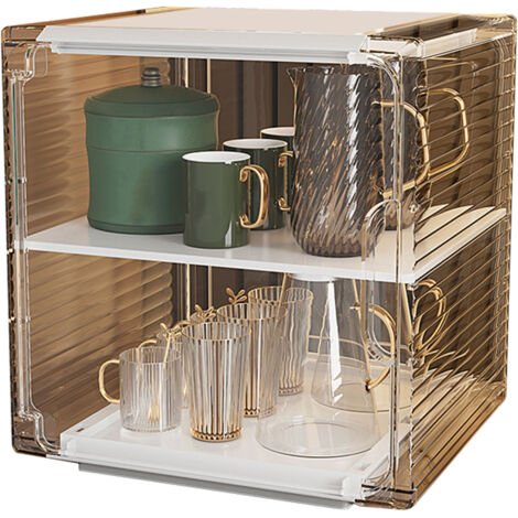 Stapelbare, transparente Aufbewahrungsbox für Becher, staubdichter Becherorganizer für Schreibtisch oder Schrank, mittelweiß