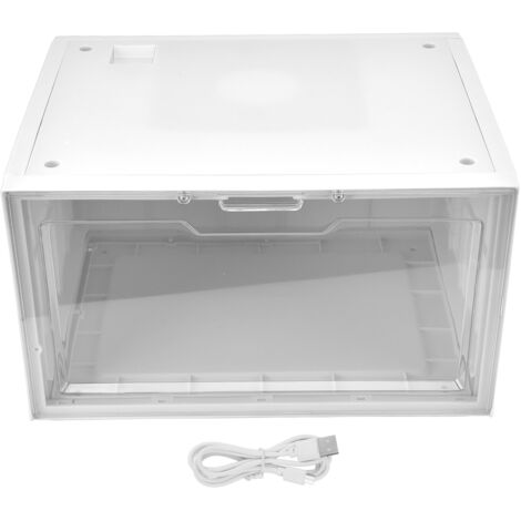 Stapelbare, transparente Schuhaufbewahrungsbox mit LED-Tür und Sprachsteuerung für Zuhause oder Geschäft, Weiß