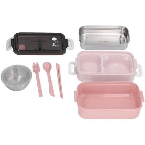 Stapelbare, zweistöckige, isolierte Lunchbox aus Edelstahl 304, 200 ml Fassungsvermögen, mit Klappdeckel, korallenrosa