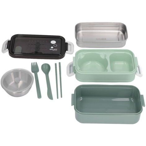 Stapelbare, zweistöckige, isolierte Lunchbox, Klappverschluss aus Edelstahl 304, 200-ml-Suppenschale, Wiesengrün