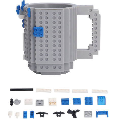 Stapelbarer 400-ml-Kaffeebecher aus Bausteinen, DIY für Kinder und Erwachsene, Geburtstagsgeschenk, graue Farbe.