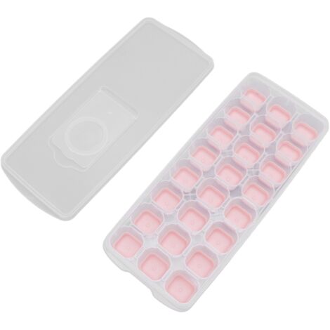 Stapelbarer Eiswürfelbehälter mit 24 Fächern und abnehmbarem Deckel, platzsparend, ideal für Zuhause und Partys, Farbe: Rosa.