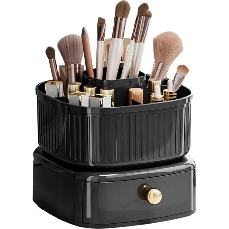Stapelbarer Make-up-Organizer, Make-up-Pinselhalter mit 360° drehbarem Tablett, Kosmetikablage (schwarz)