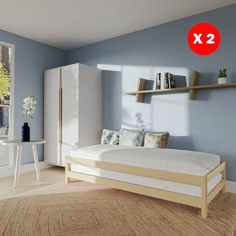 Stapelbares Bett JONAS 90x190 cm (Satz von zwei Betten)+ 2 Lattenroste / Natur/ 194x95x42