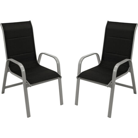 Stapelsessel CESANO, Aluminium silbergrau + Textilgewebe gepolstert schwarz, 2 Stück