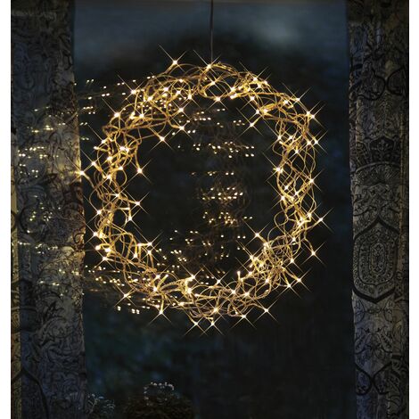 BEST SEASON Star 690-13 Curly Kranz beleuchtet mit 136 LEDs, Metall/Kunststoff, warmweiß, Durchmesser 50 cm