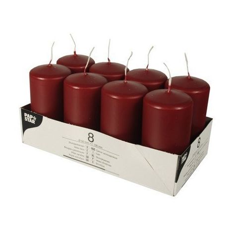 STAR BOUGIES PILIER BORDEAUX ROUGE EN CARTON, 50 X 100 MM (LOT DE 8) PAPSTAR 17983
