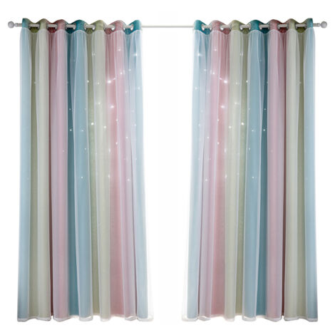 Star Curtains Stars Blackout Curtains for Kids Girls Bedroom Living Room Colorful Double Layer Star Window Curtains, 2 Panels (53''W x 63''L,Pink)