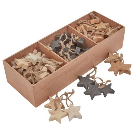 Star Hanging Decorations (Pack of 90) - Wood - L8 x W12 x H35 cm - Brown