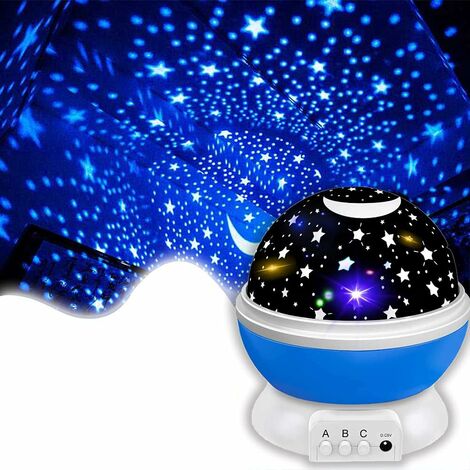 Star projector for children, rotating 360 degrees, 4 LED desk lamp 17 colors changing with USB cable, unique gifts for nursery and baby's room and party decorations… (blue) SOEKAVIA