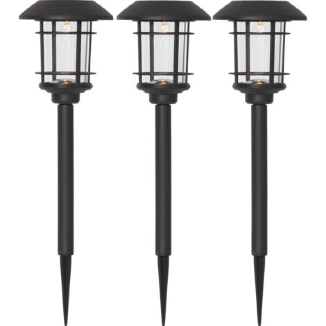 Star Solar LED Pollerleuchten 3er Set Fride, Automatisch bei Dämmerung an, Warmweißes Licht (6 Lumen), Höhe 34 cm, schwarz, Solarbetrieben mit Akku (inklusive), Ideal für Gartenwege, Terrasse & Beete