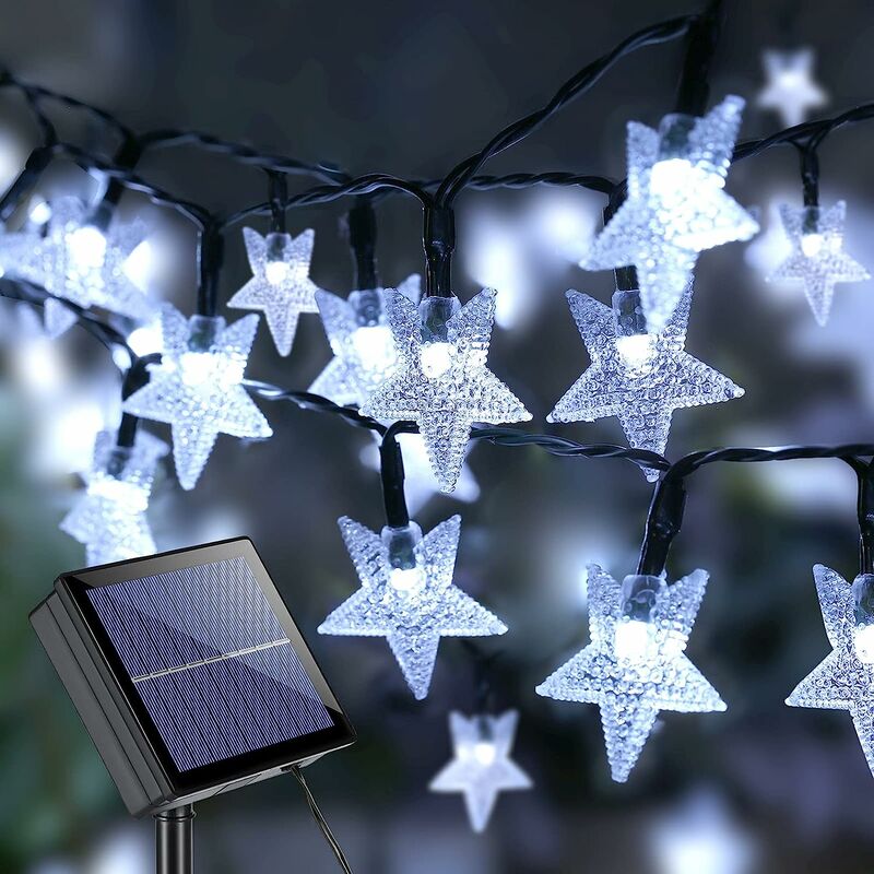 Star Solar Lichterkette, 39ft 100 LED Solarleuchten Outdoor, 8 Modi Wasserdichte Solar Lichterkette Star Twinkle Light mit Memory für Balkon Party